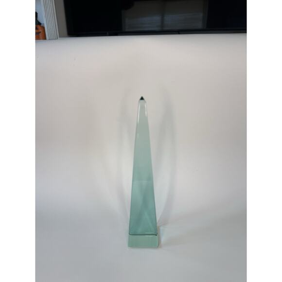 Solid Glass Obelisk Crystal Sculpture Aqua Green 7.5” Tall Sacred Geometry - Picture 7 of 11
